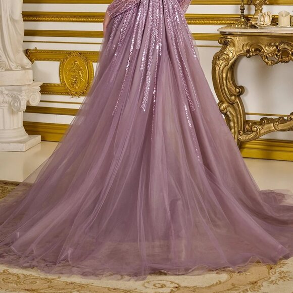 New Mauve Sheath Mother Of Bride Beaded Gown w/ Overskirt & Long Sleeves GL3832 - Picture 14 of 14